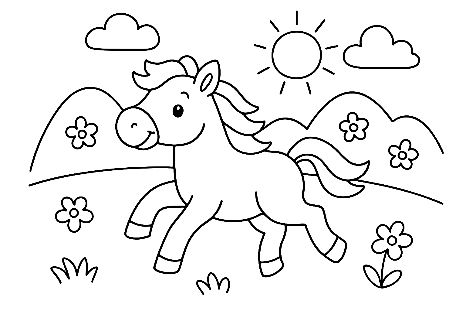 A horse galloping in a field