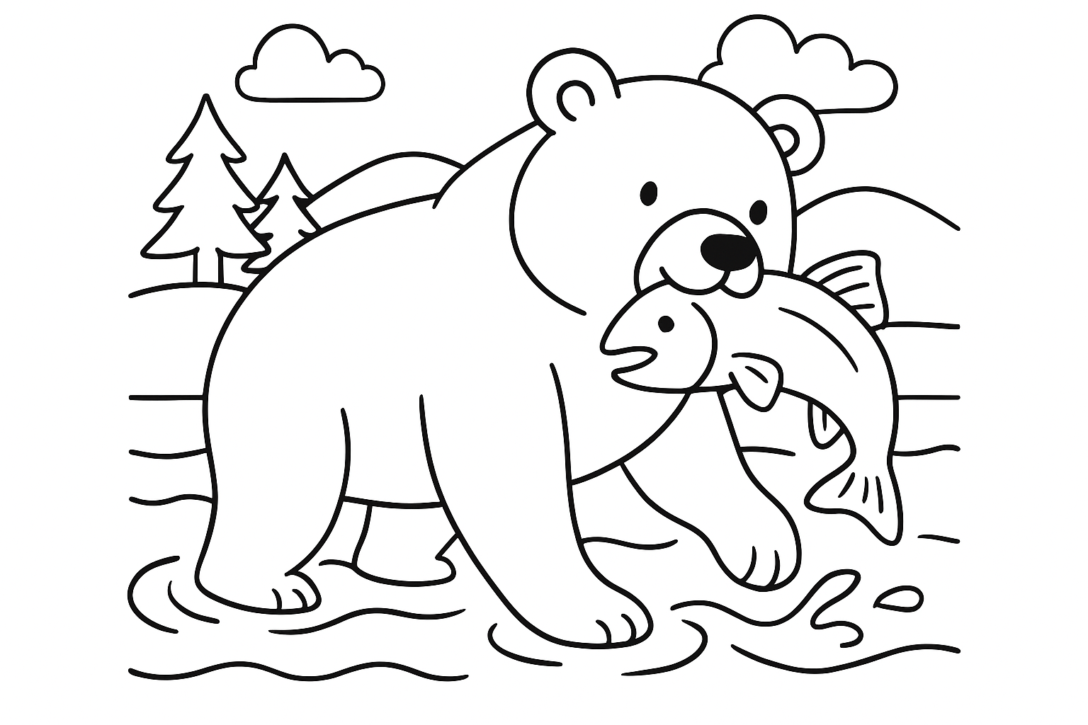 A mighty bear catching fish