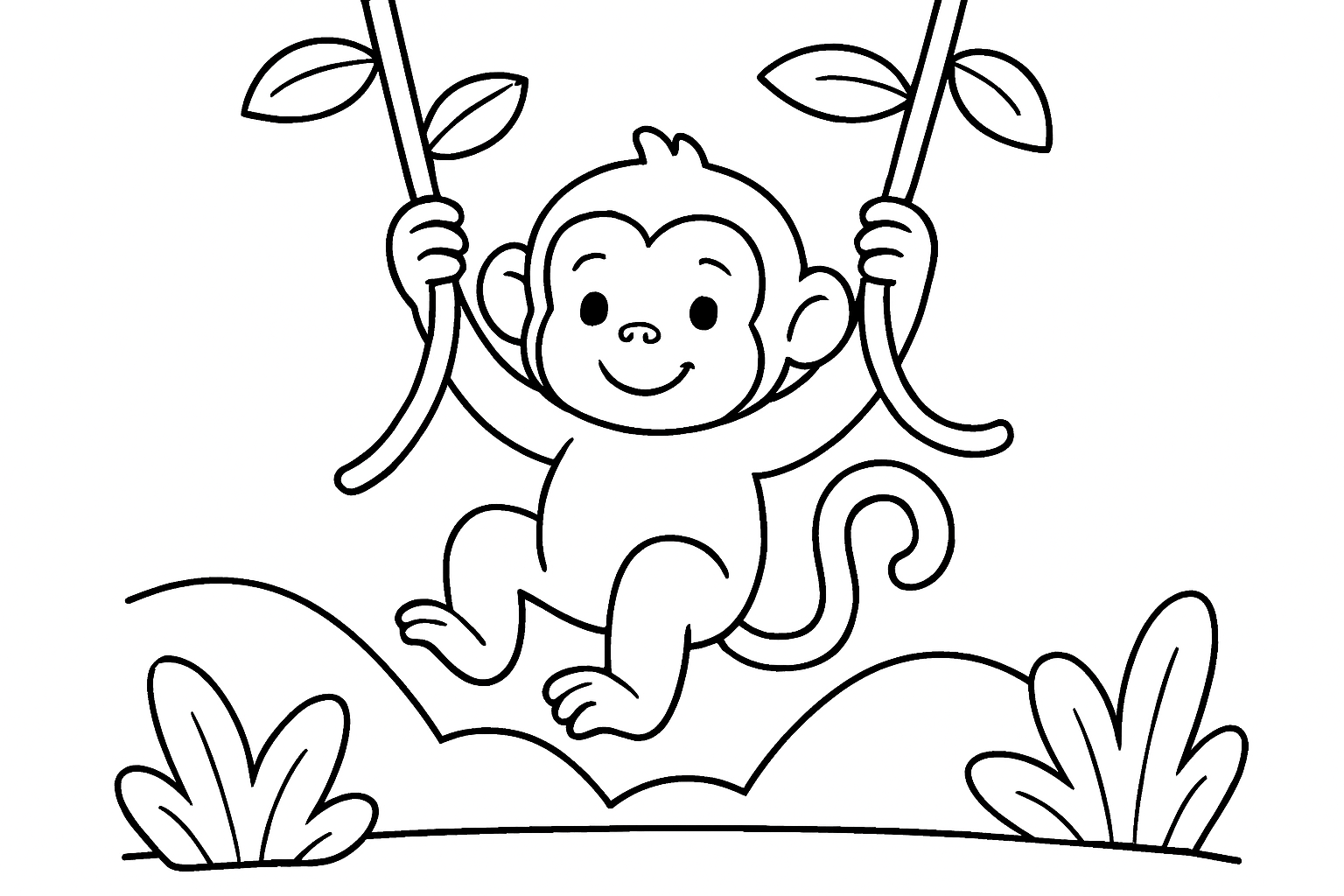 A monkey swinging on vines