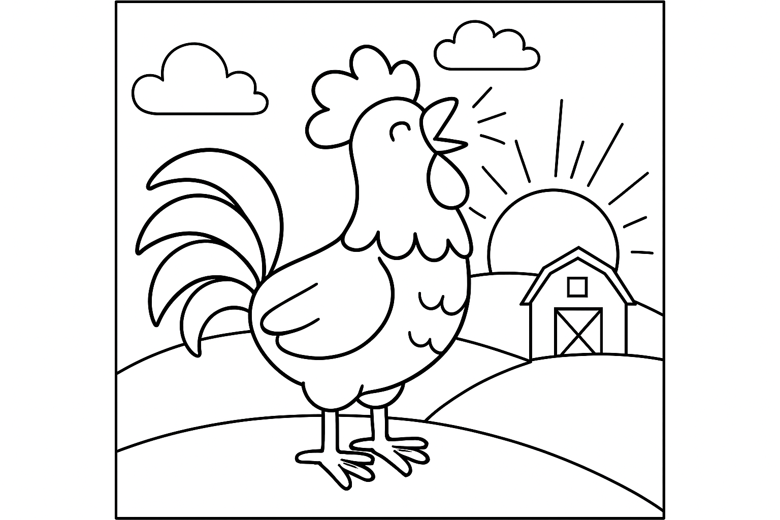 A rooster crowing at sunrise