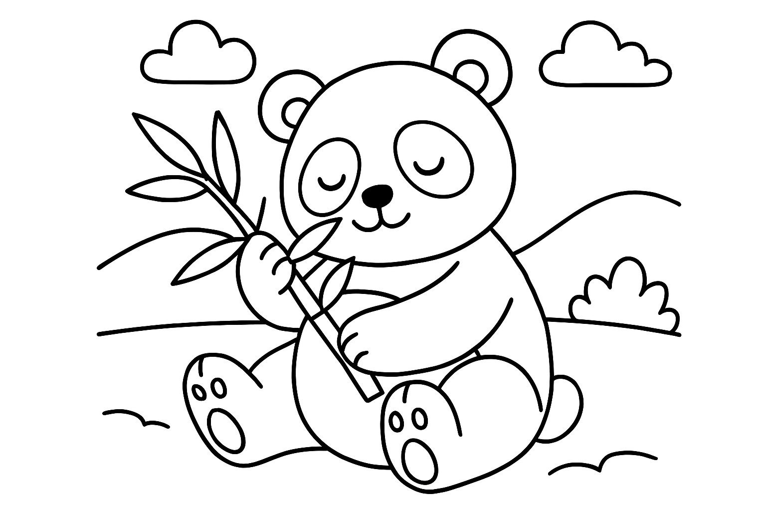 A sleepy panda eating bamboo