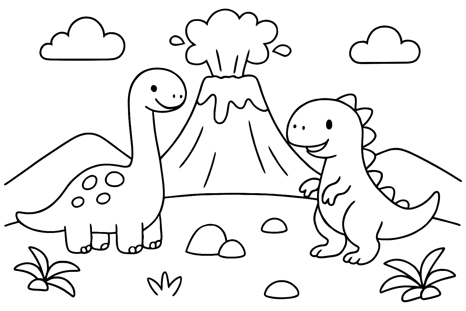A volcano and dinosaurs