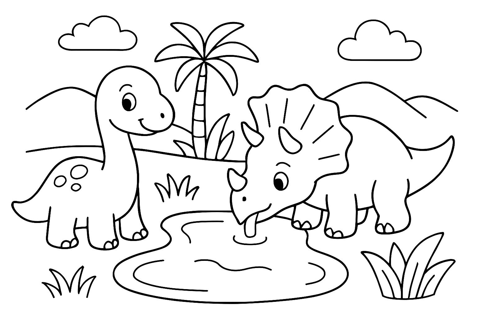 Dinosaurs at a watering hole