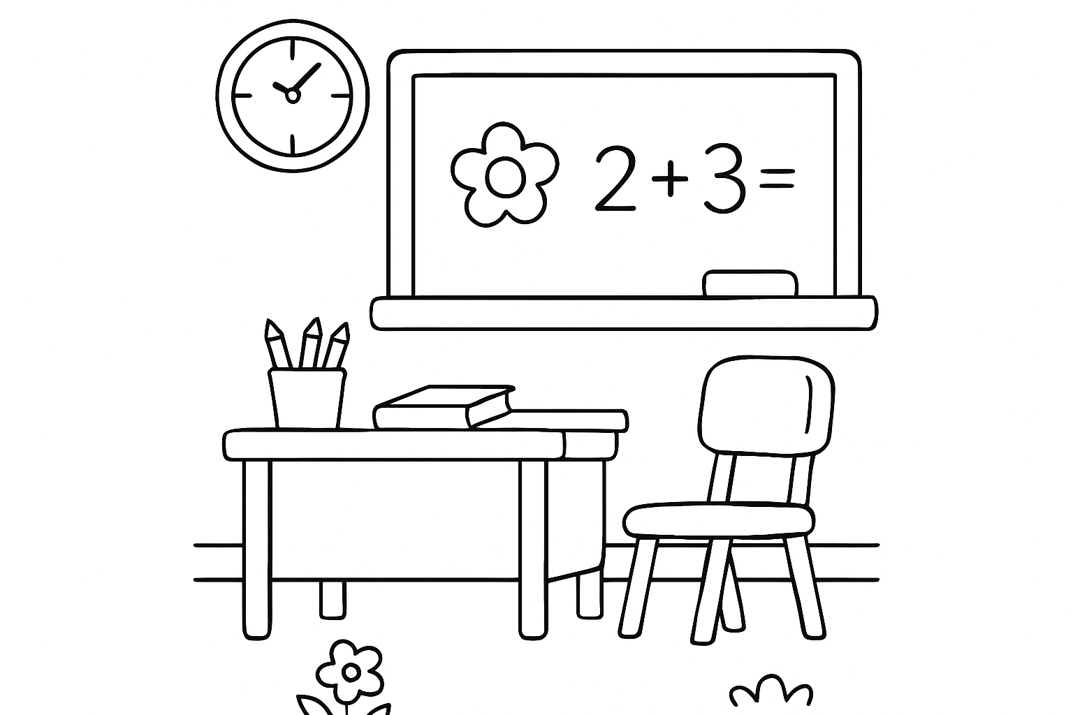 A classroom with a chalkboard