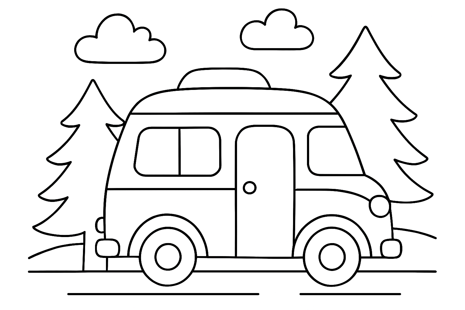 A camper van in the woods