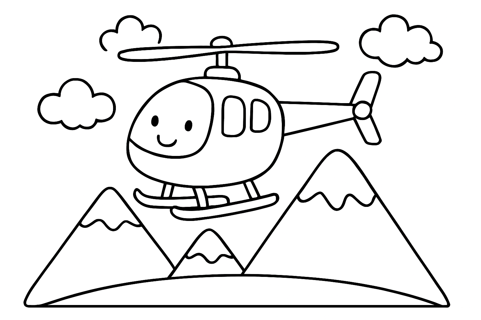 A helicopter flying over mountains
